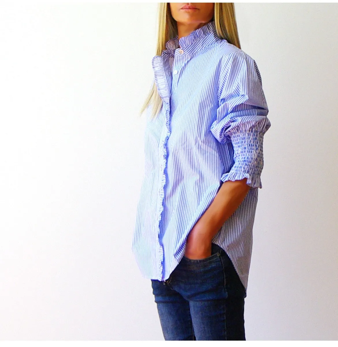 Poppy Shirt in Azure and White