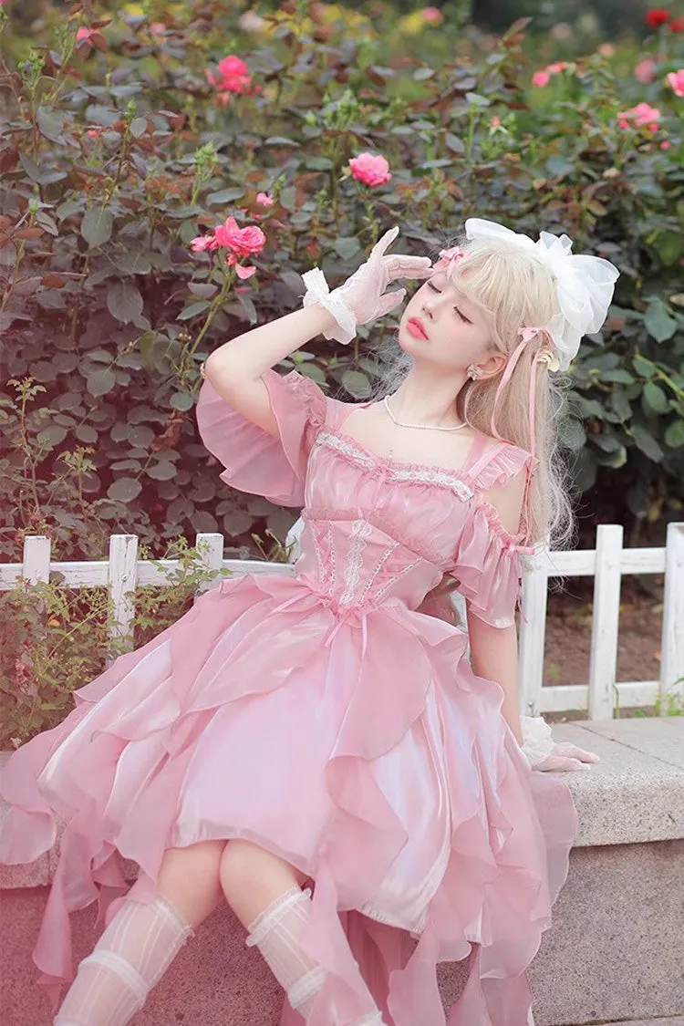 Princess Wedding High Waisted Lace Sweet Lolita Strapless Dress 2 Colors