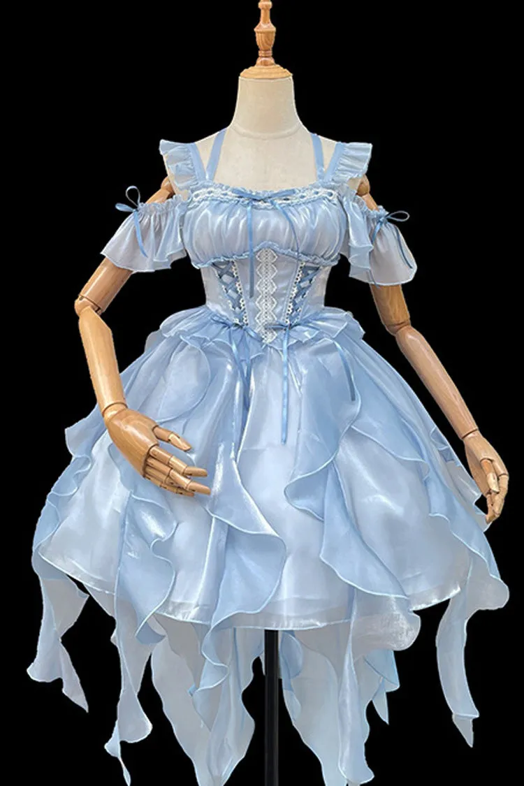 Princess Wedding High Waisted Lace Sweet Lolita Strapless Dress 2 Colors