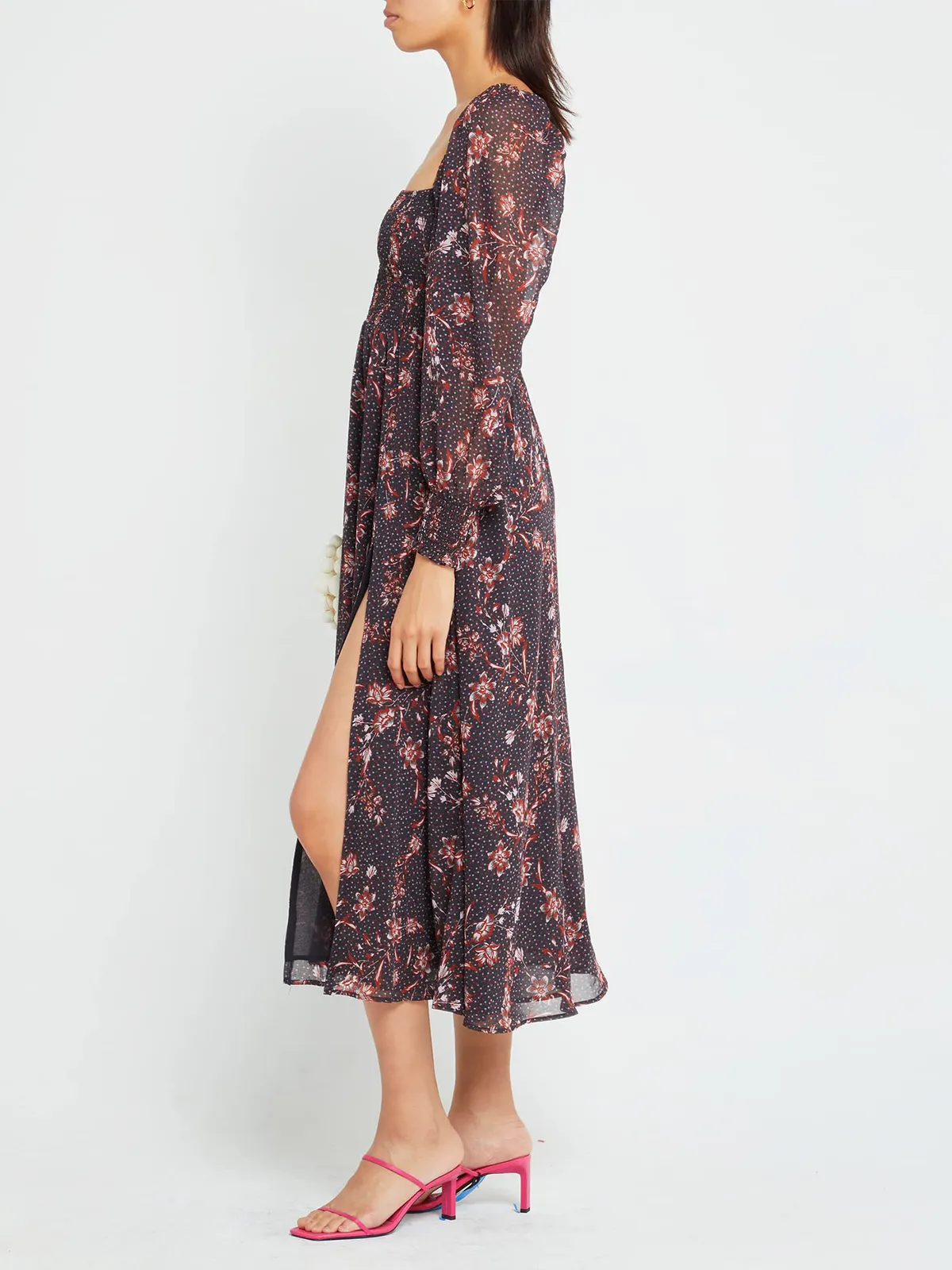 Puffy High-Waisted Floral Dress