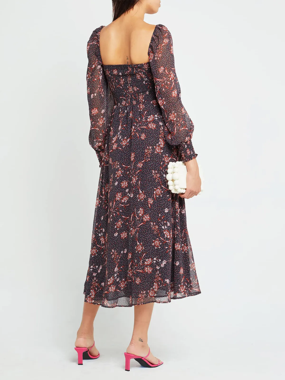 Puffy High-Waisted Floral Dress