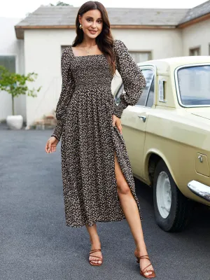 Puffy High-Waisted Floral Dress