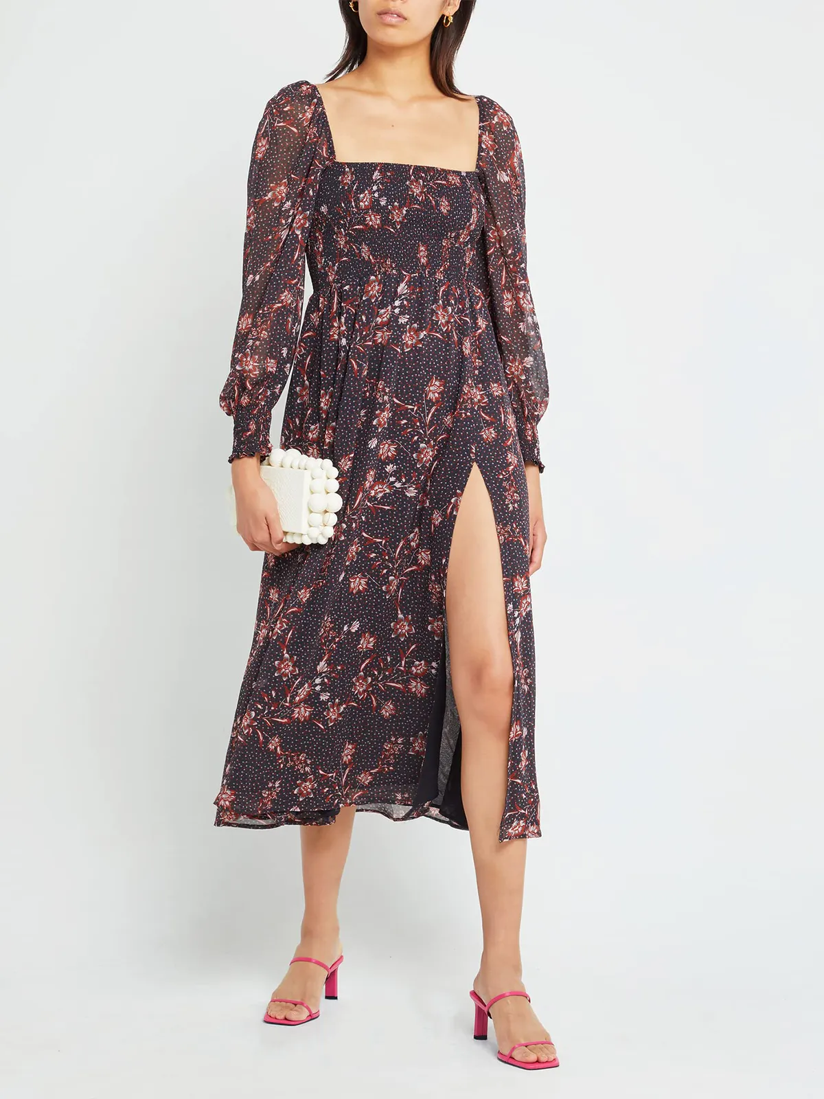 Puffy High-Waisted Floral Dress