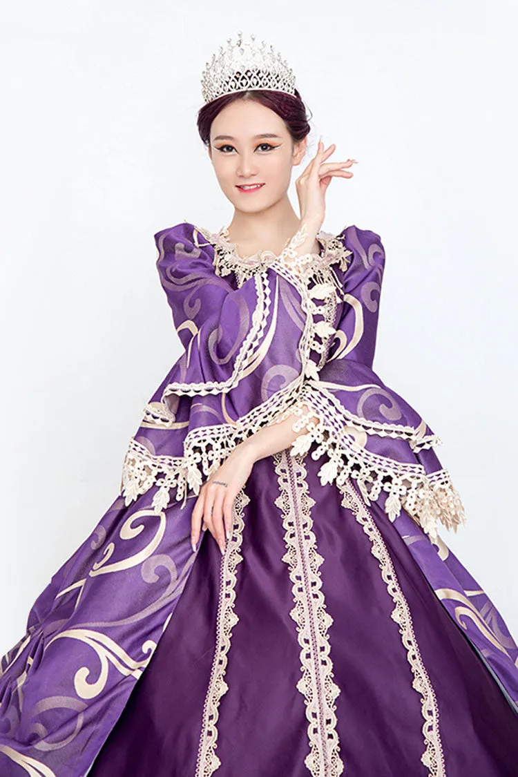 Purple Half Sleeves Trumpet Sleeves High Waisted Print Victorian Lolita Prom Dress