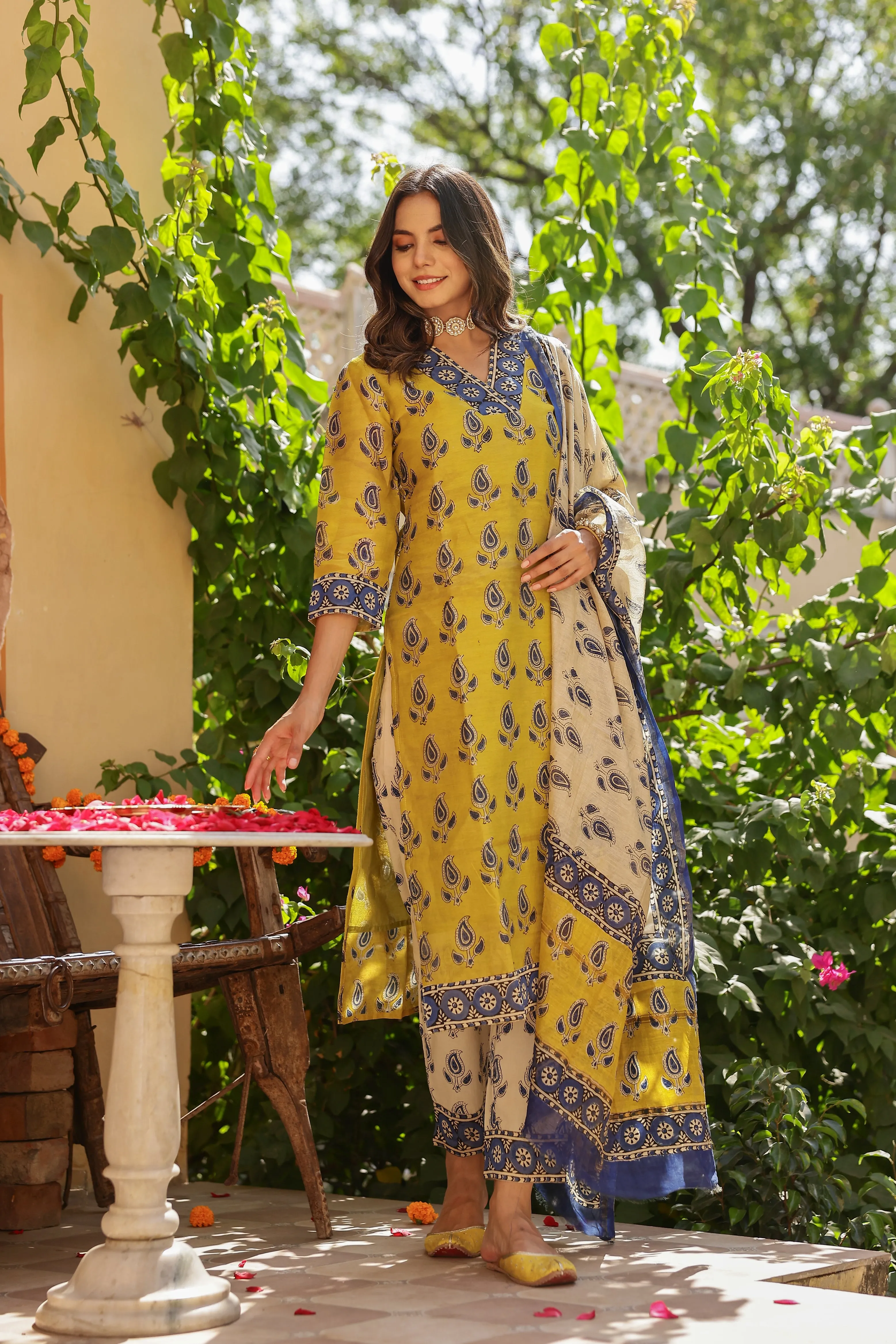 "Jalsa" Bagru Hand Block Printed Chanderi Suit Set(3pc)