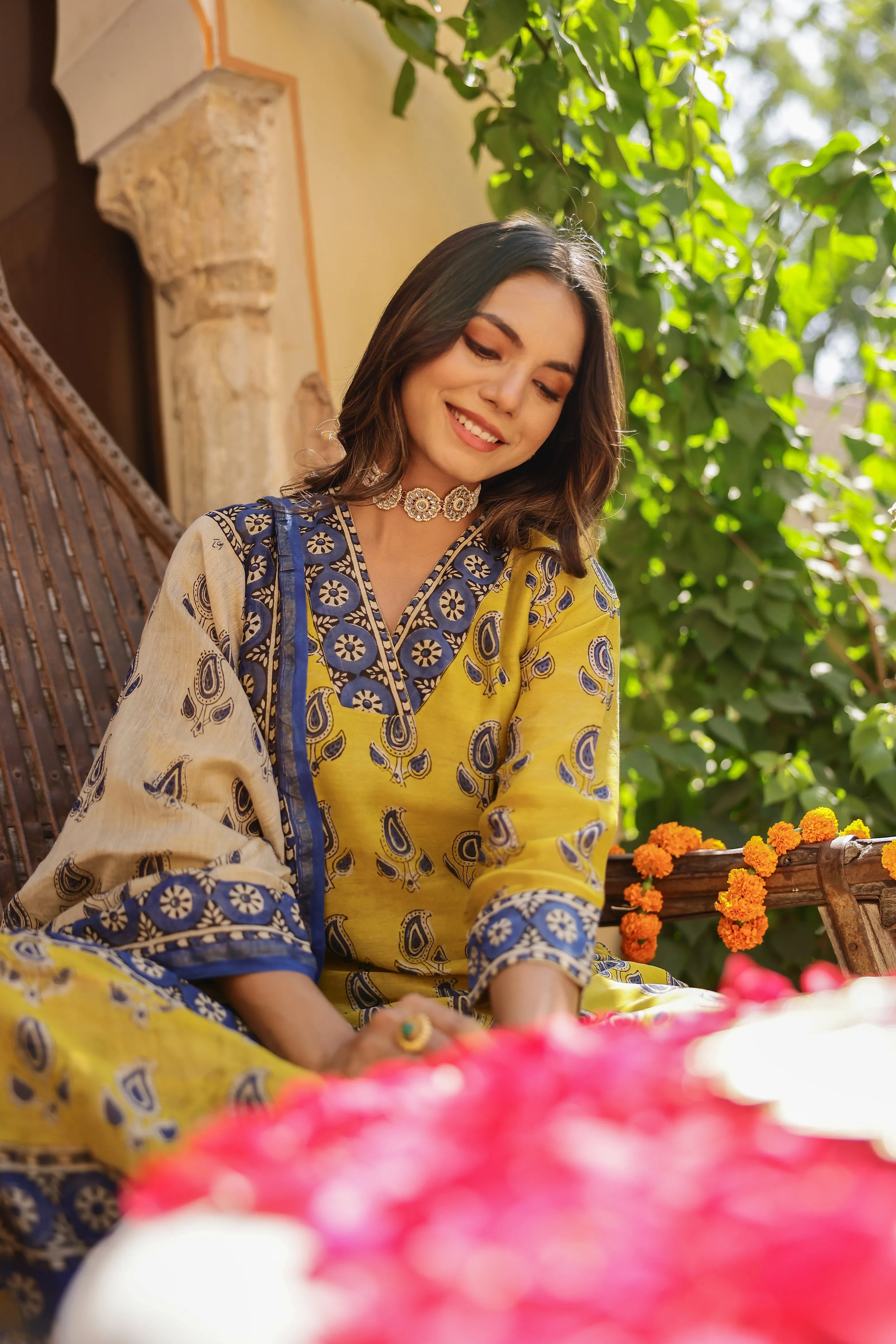 "Jalsa" Bagru Hand Block Printed Chanderi Suit Set(3pc)