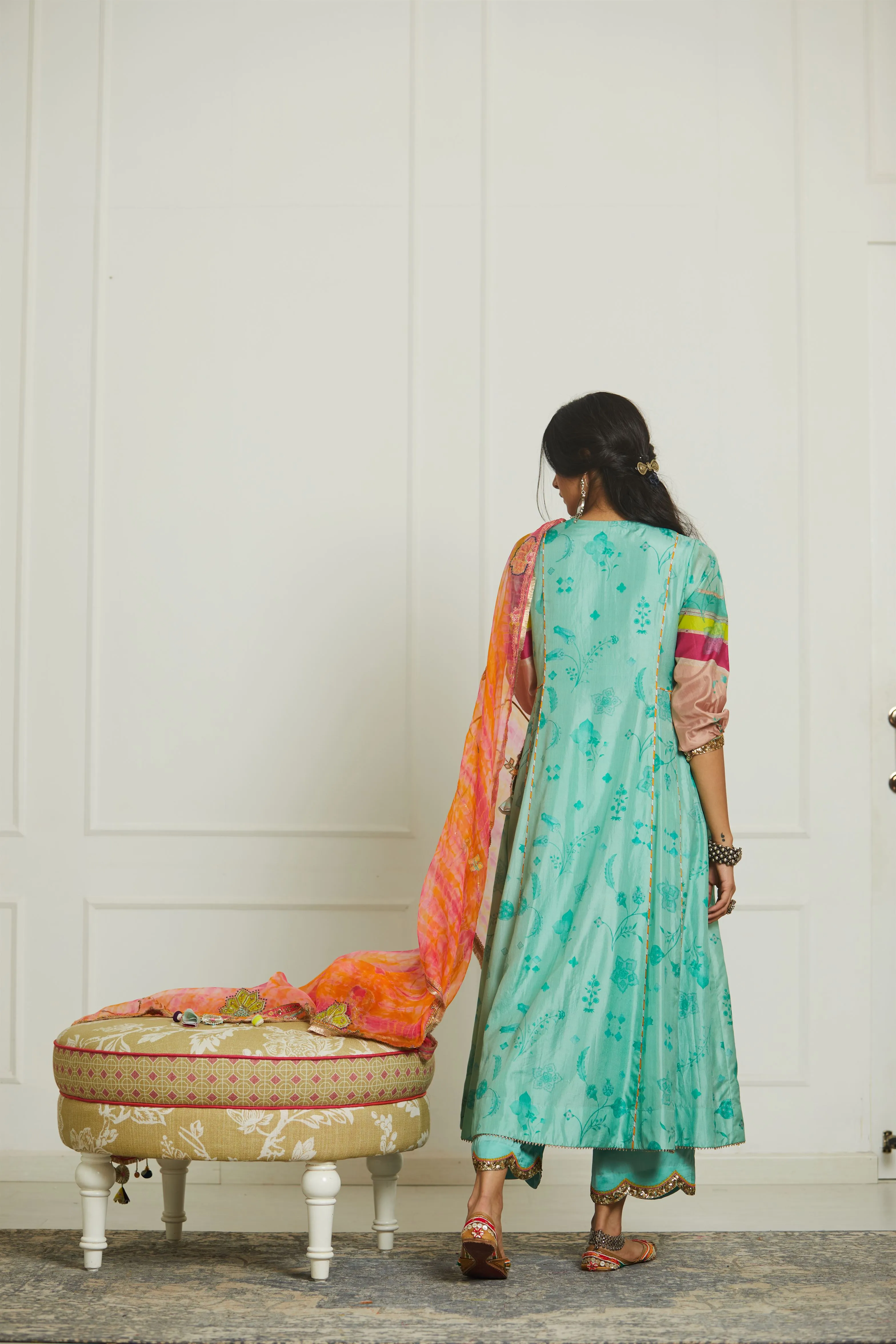 Raji Ramniq Mehezebeen Collection Sea Green Fuchsia Orange Kurta Palazzo Dupatta Mb-111
