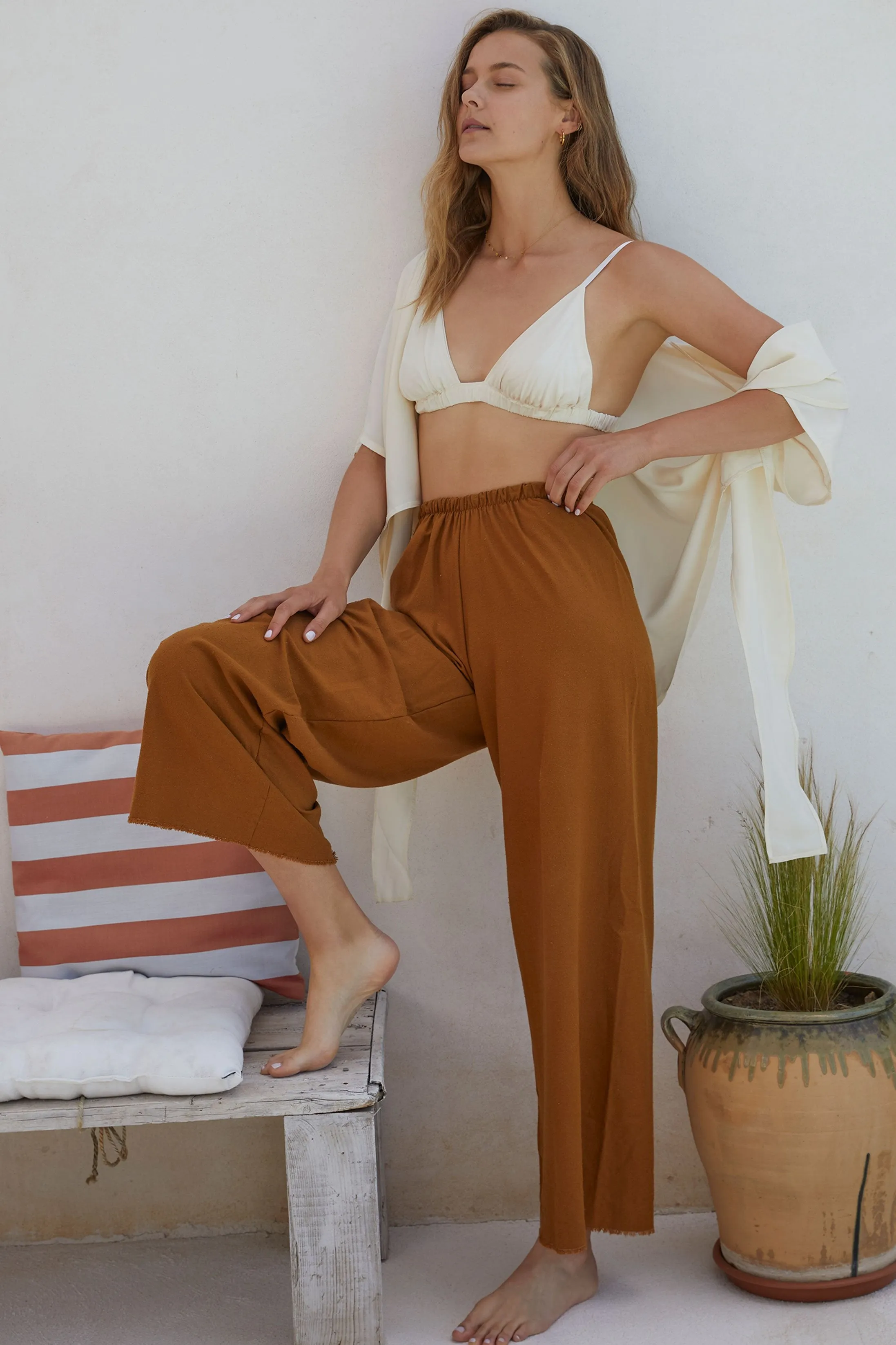 Raw Silk Easy Pant In Copper