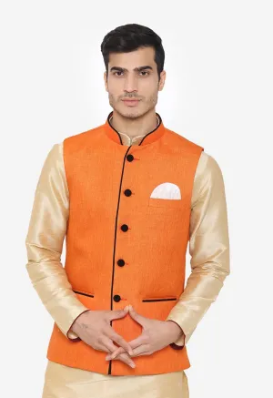 Rayon Orange Nehru Modi Jacket