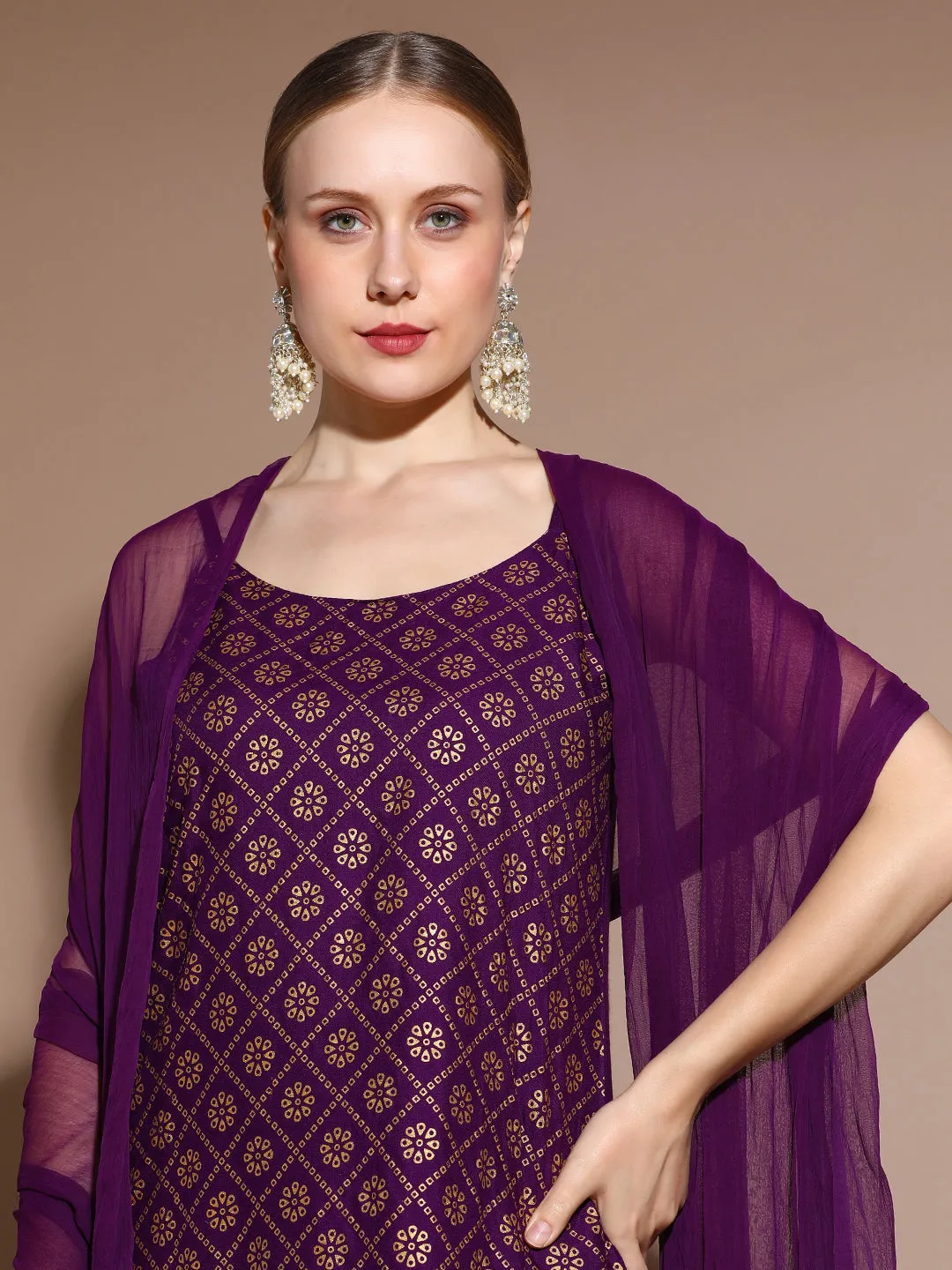 Rayon Printed Sleeveless Kurta With Pants And Dupatta