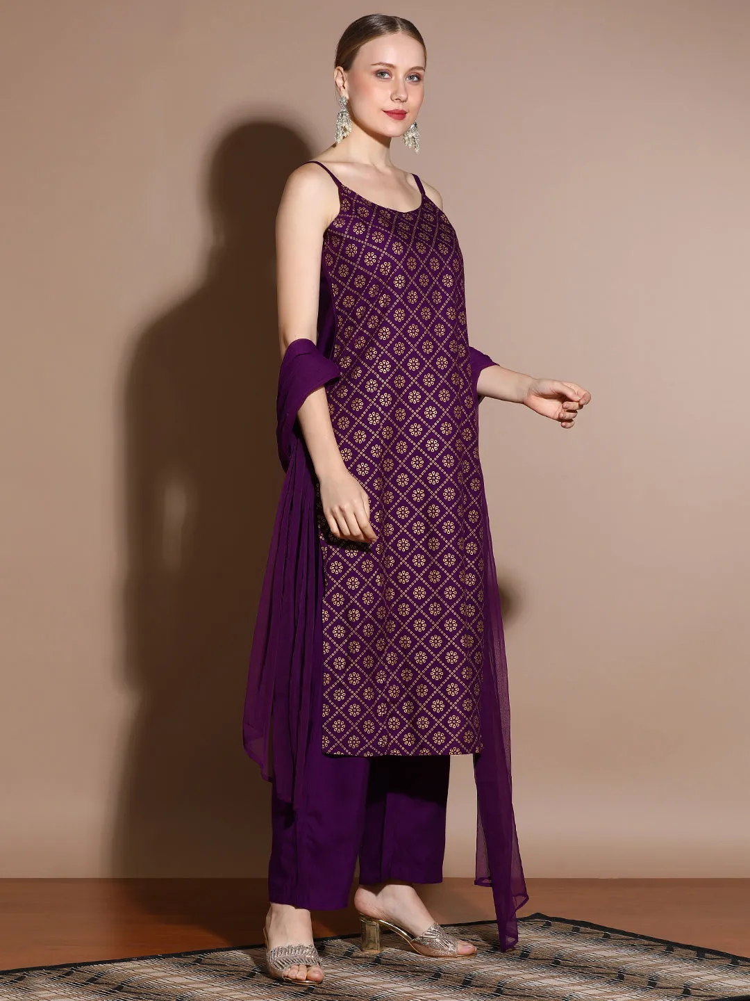 Rayon Printed Sleeveless Kurta With Pants And Dupatta