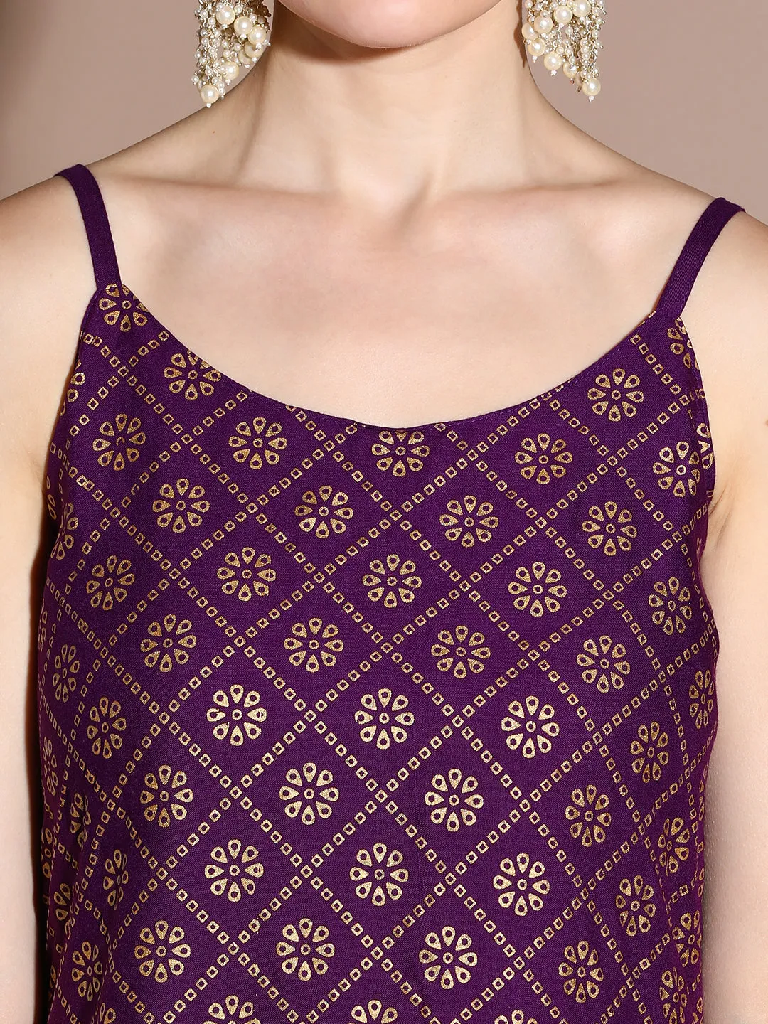 Rayon Printed Sleeveless Kurta With Pants And Dupatta
