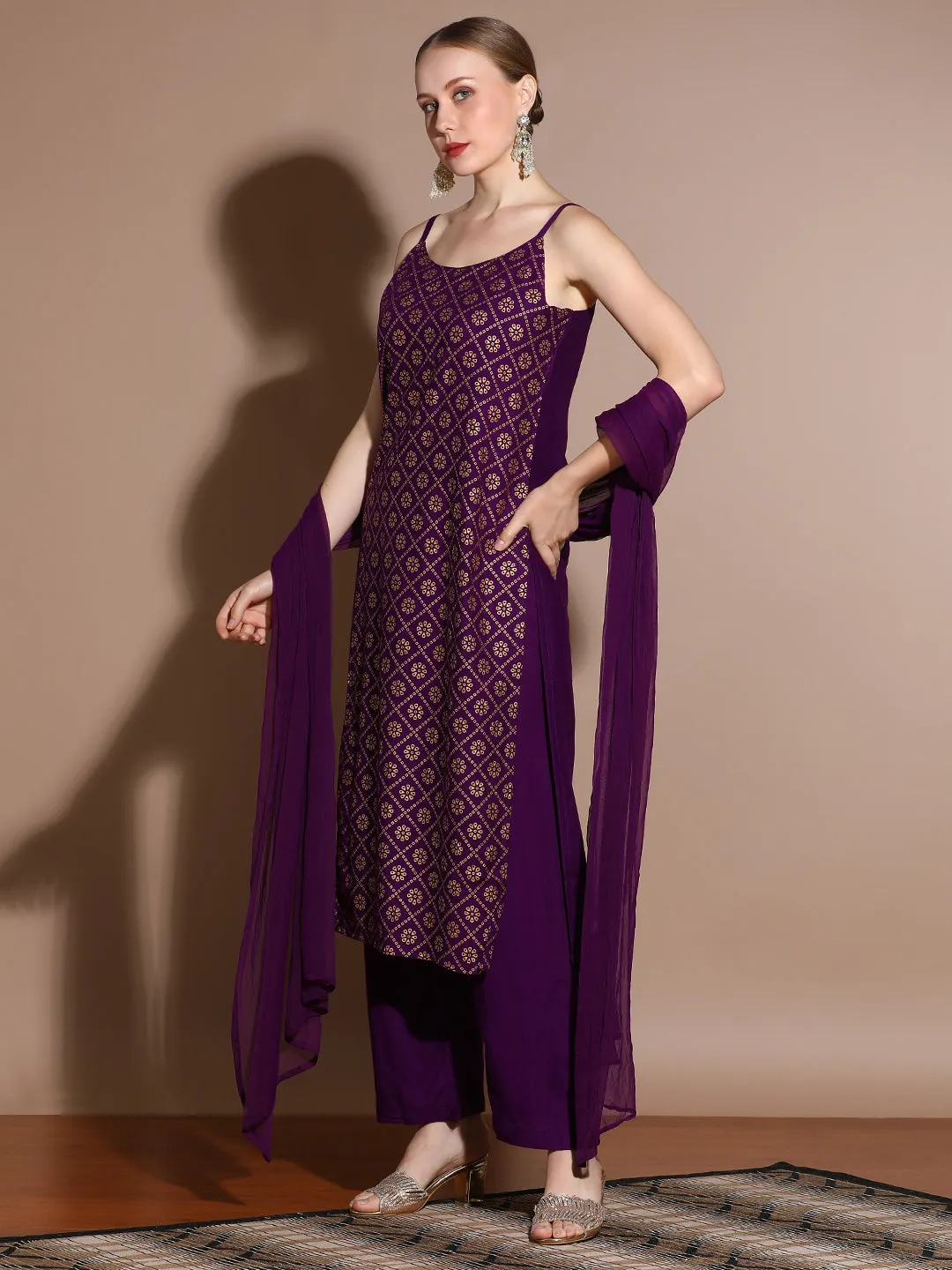 Rayon Printed Sleeveless Kurta With Pants And Dupatta