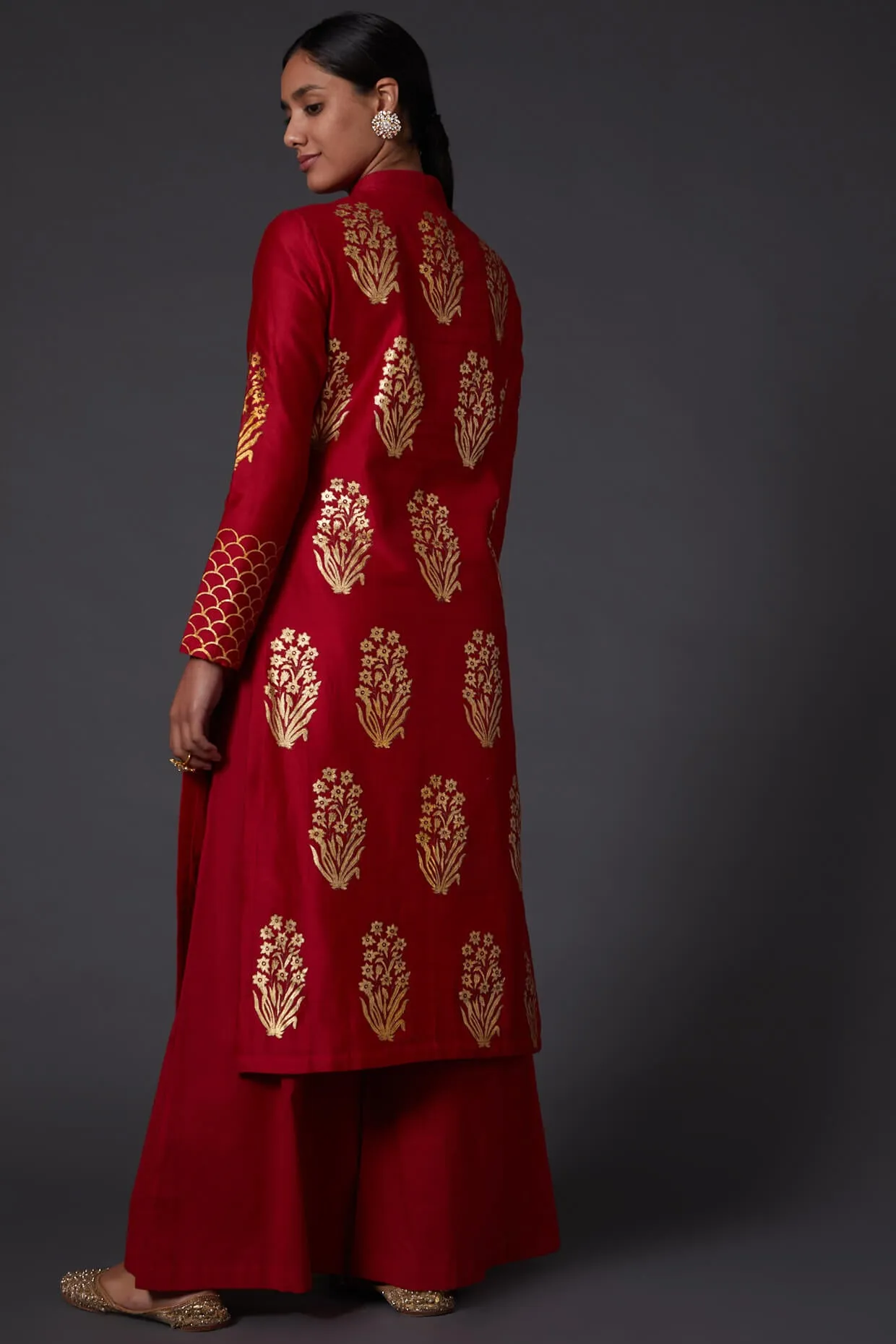 Red & Gold Block Printed Kurta With Palazzo