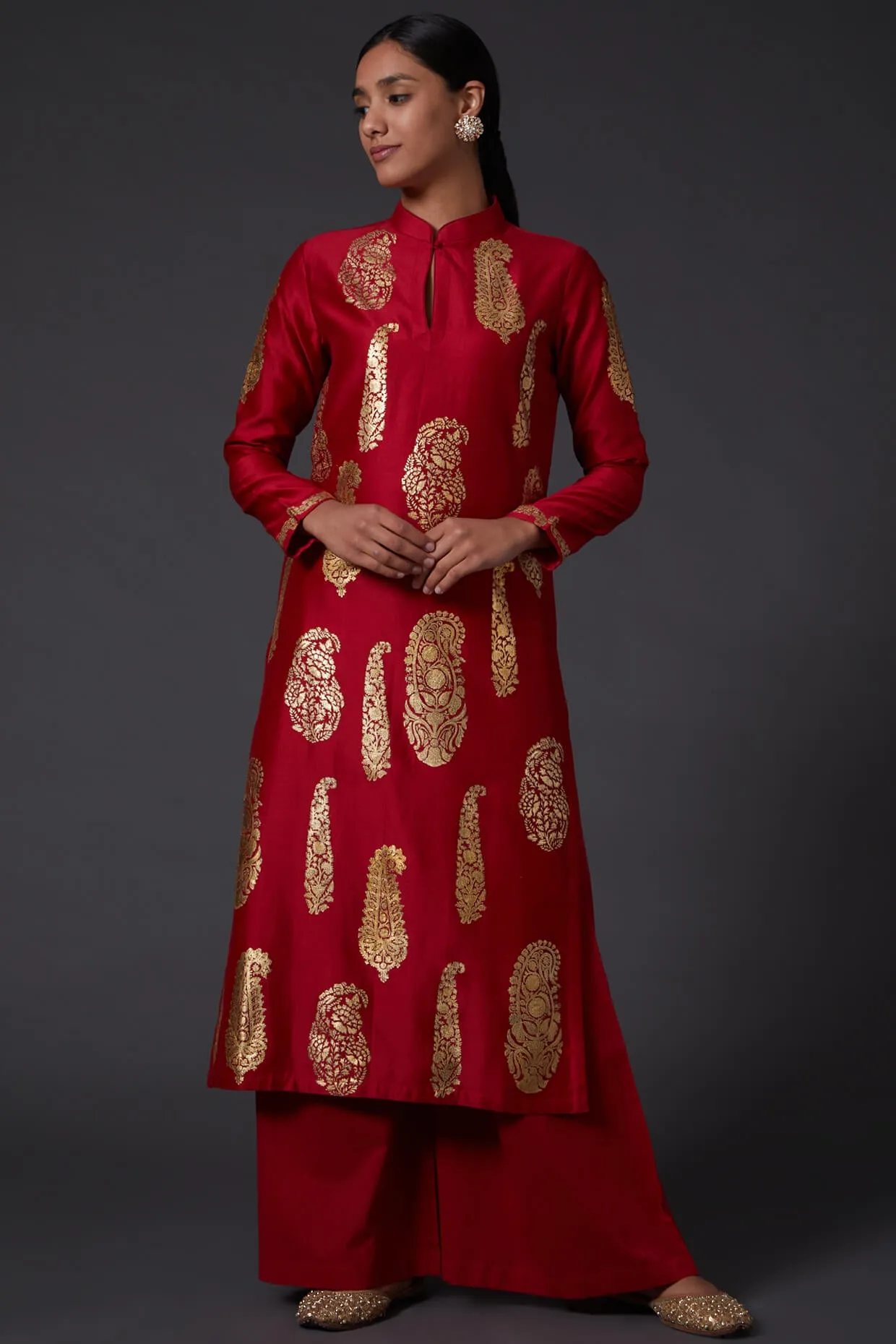 Red & Gold Kurta With Palazzo