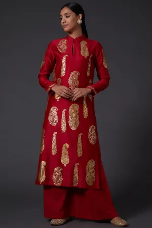 Red & Gold Kurta With Palazzo