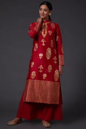 Red Block Print Kurta With Palazzo