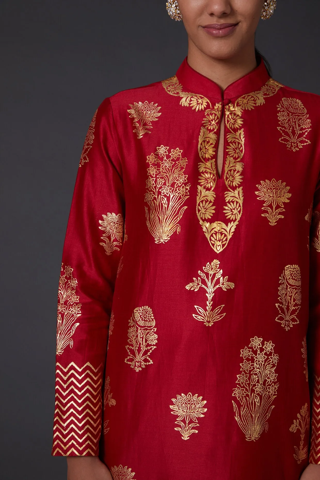 Red Block Print Kurta With Palazzo