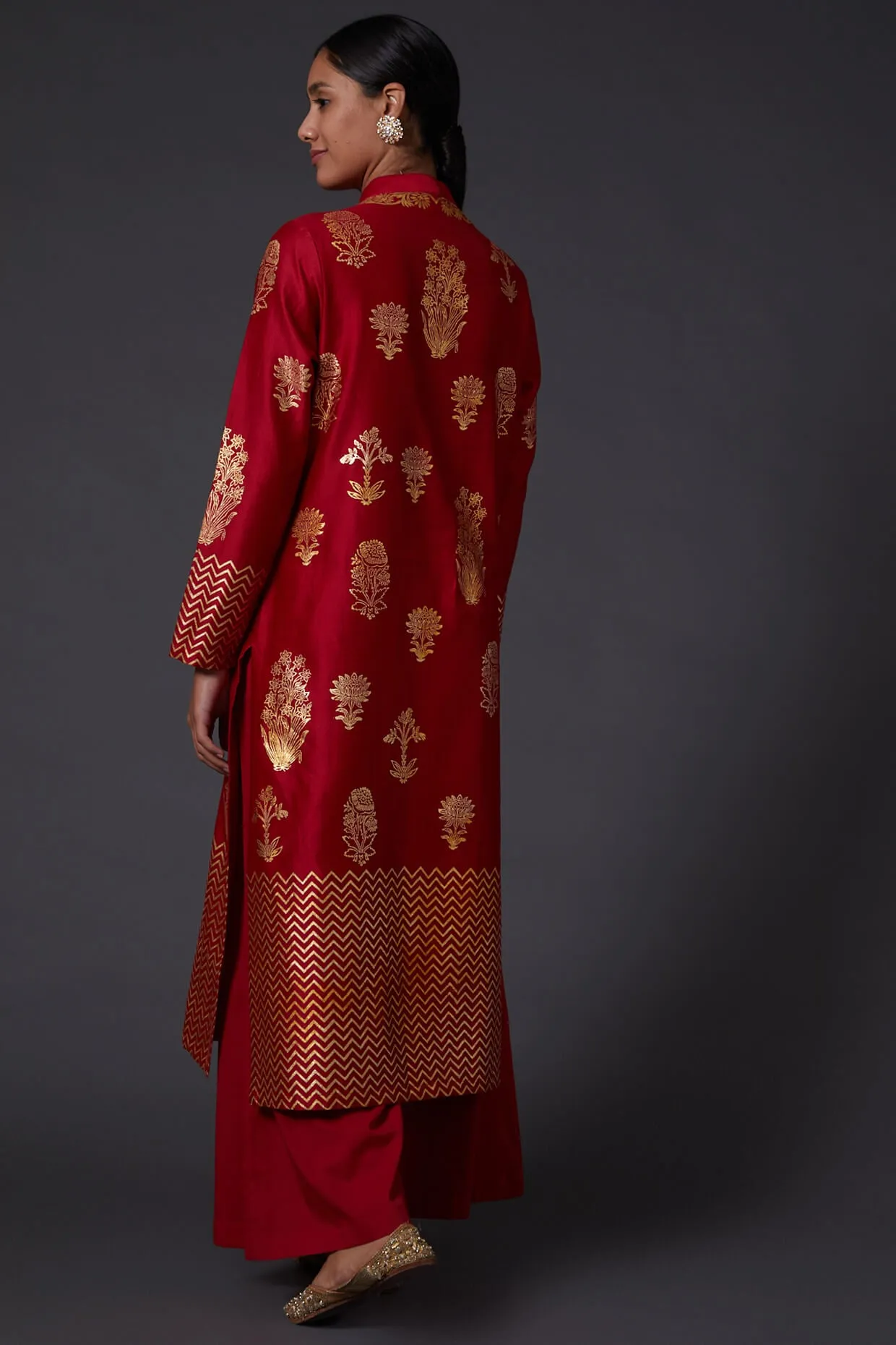Red Block Print Kurta With Palazzo
