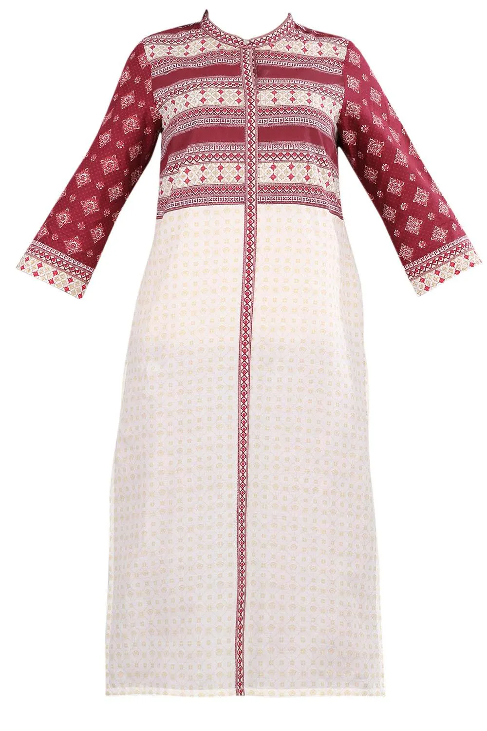 Red Mandarin Neck Printed kurta
