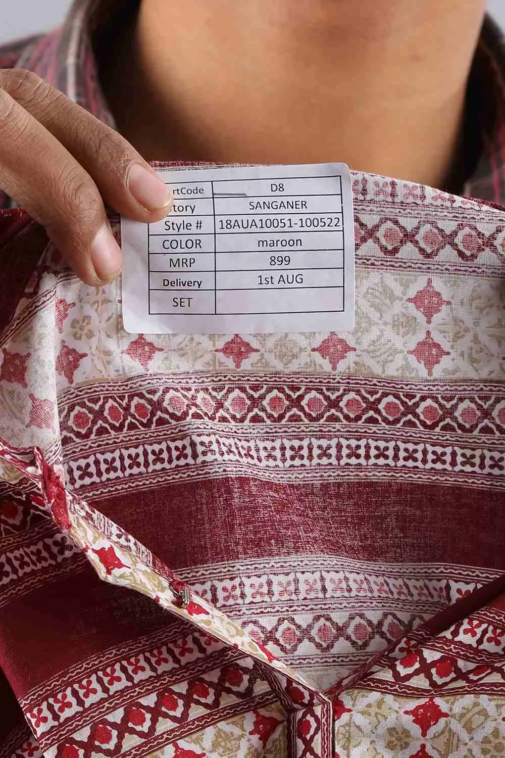 Red Mandarin Neck Printed kurta