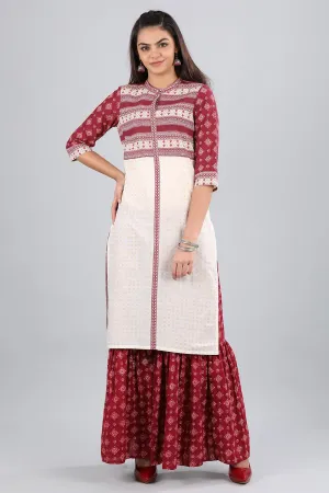 Red Mandarin Neck Printed kurta