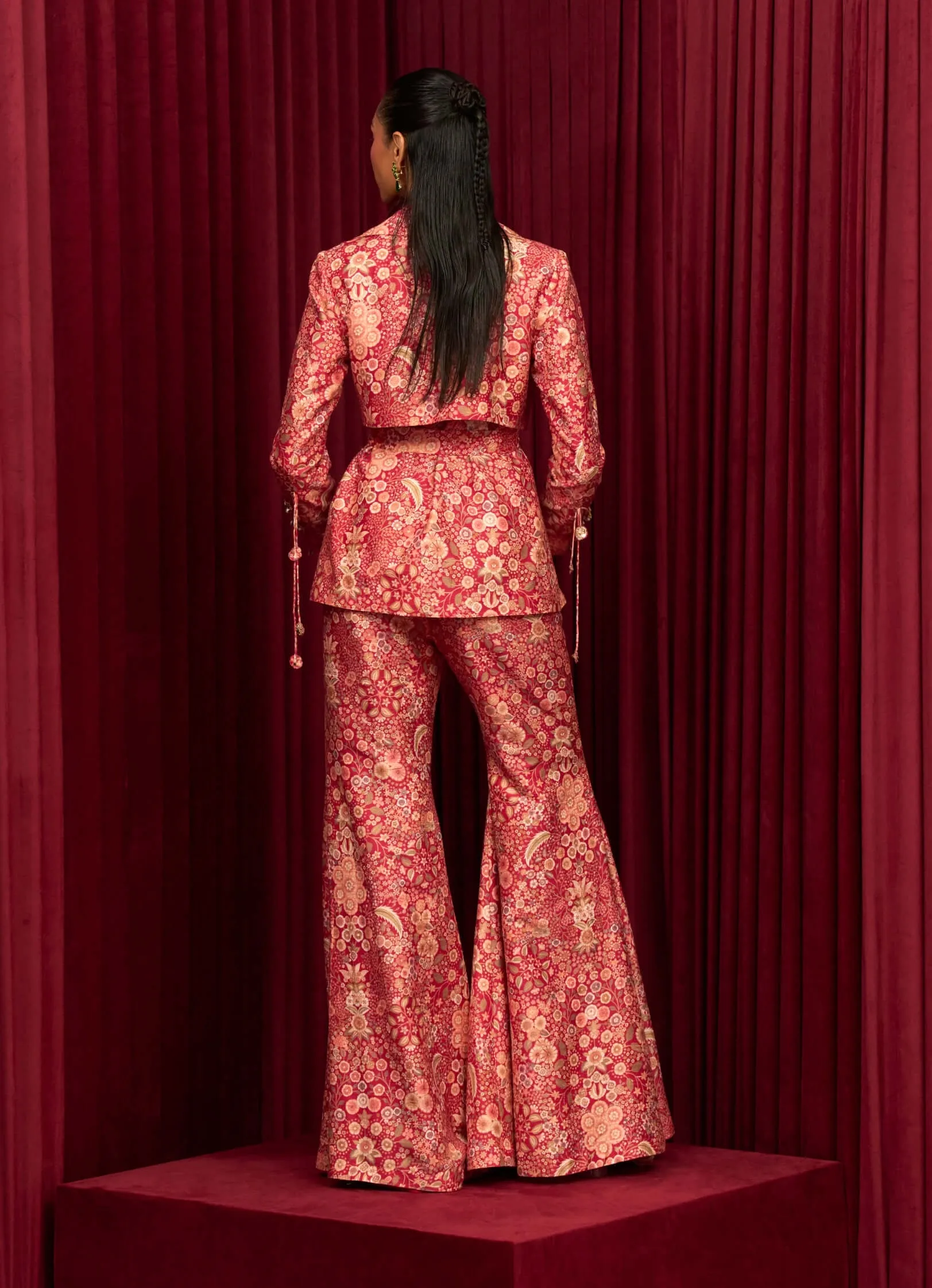 Red printed cadence jacket and palazzo set