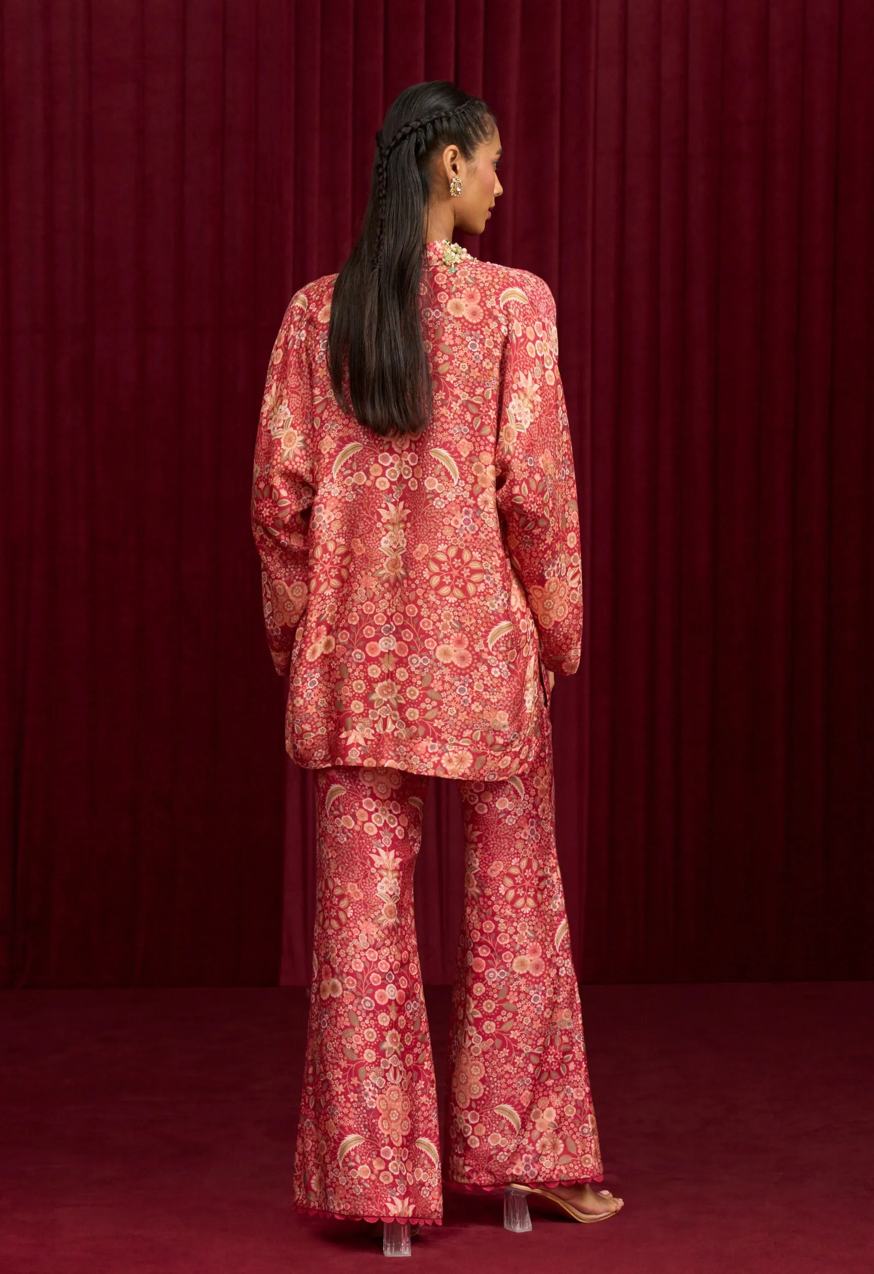 Red printed swing shirt and pants