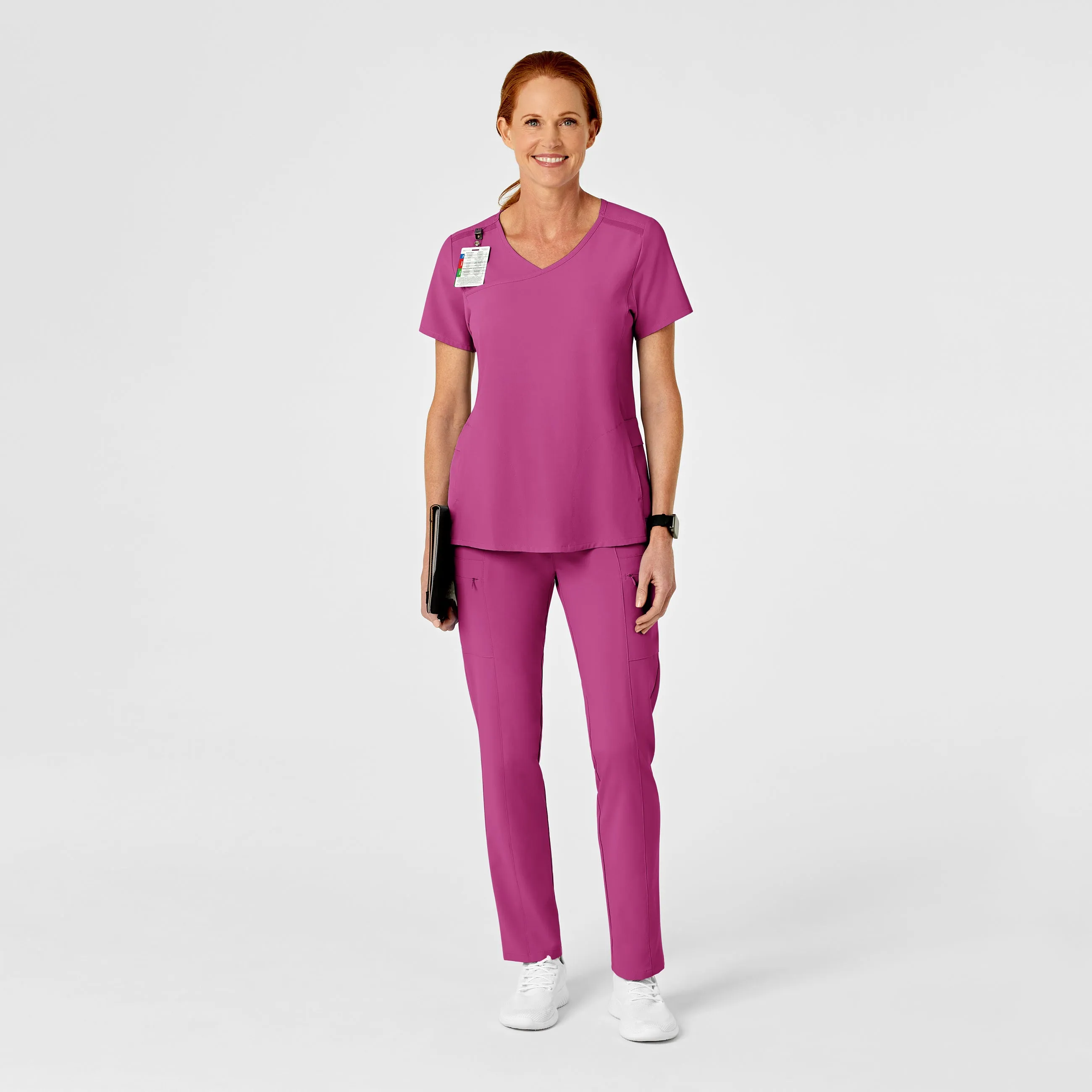 RENEW 5334 High Waist Slim Leg Scrub Pants Raspberry