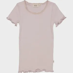 Rib T-Shirt Lace SS-Lilac