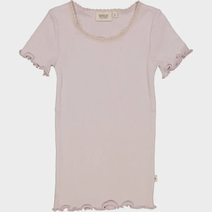 Rib T-Shirt Lace SS-Lilac