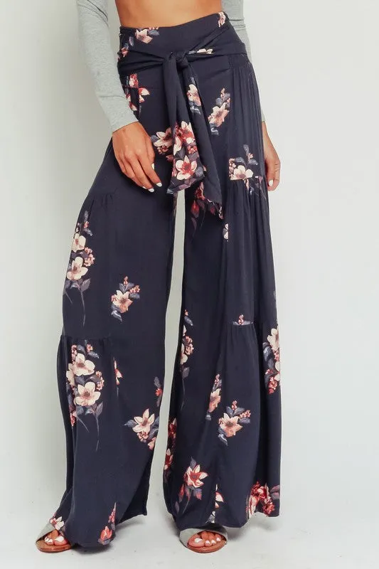 ROCCO TIE WAIST WIDE LEG FLORAL PANTS