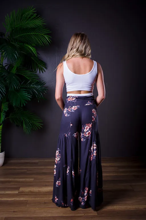 ROCCO TIE WAIST WIDE LEG FLORAL PANTS