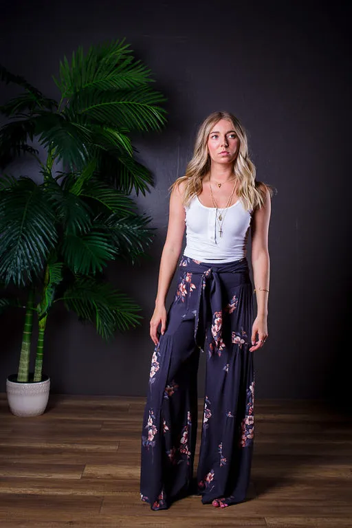 ROCCO TIE WAIST WIDE LEG FLORAL PANTS