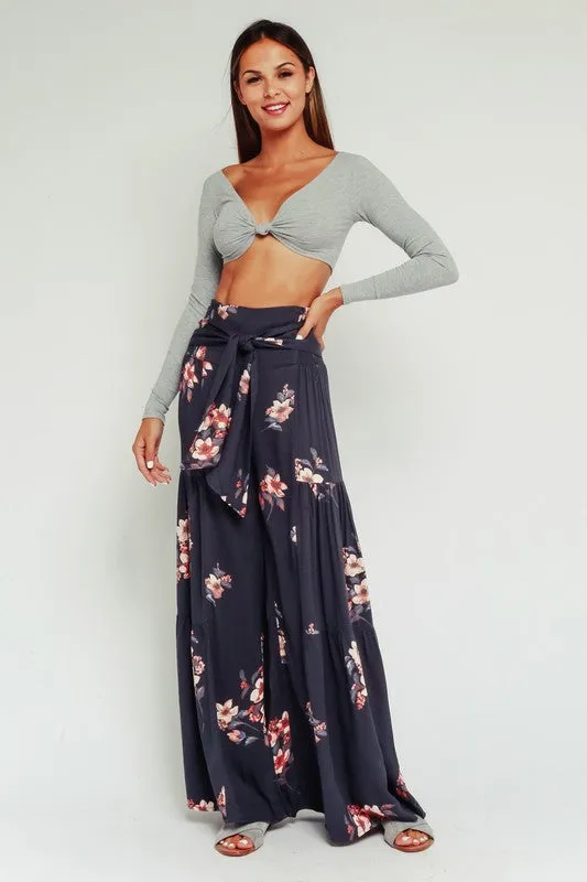 ROCCO TIE WAIST WIDE LEG FLORAL PANTS