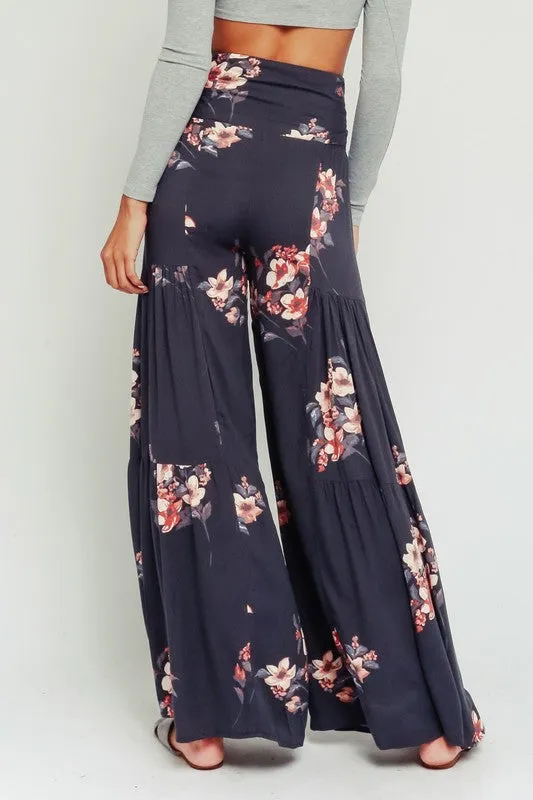 ROCCO TIE WAIST WIDE LEG FLORAL PANTS