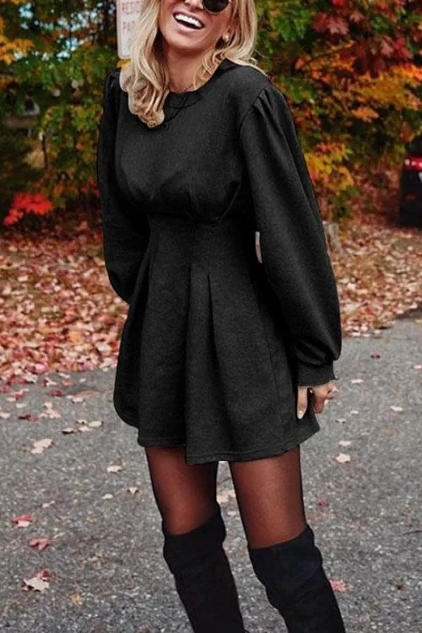 Ruched Waisted Swing Mini Dress