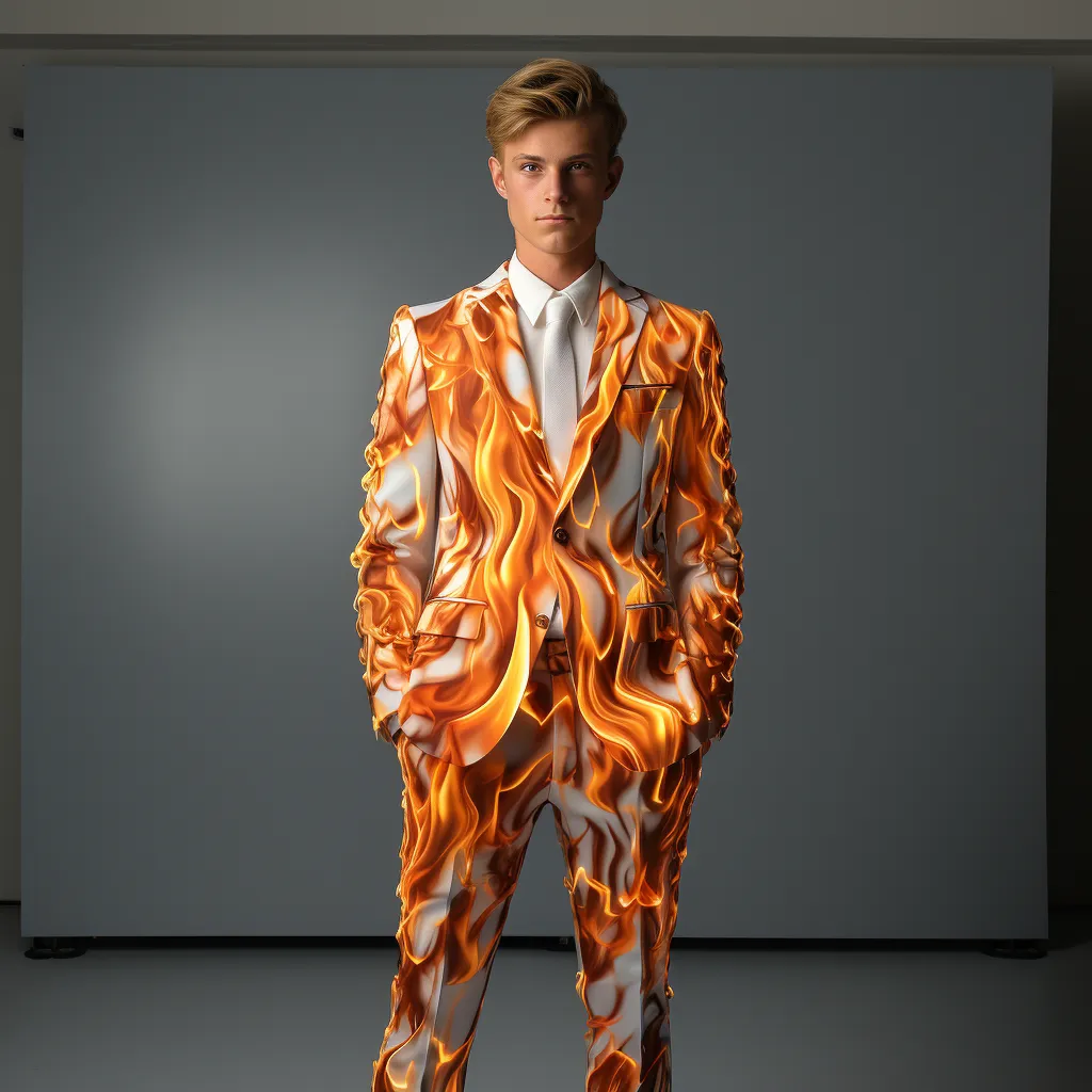 Rulercosplay Flame Mens 2 Piece Print Suit Floral Dress Jacket Slim 2 Button Blazer Pants For Party