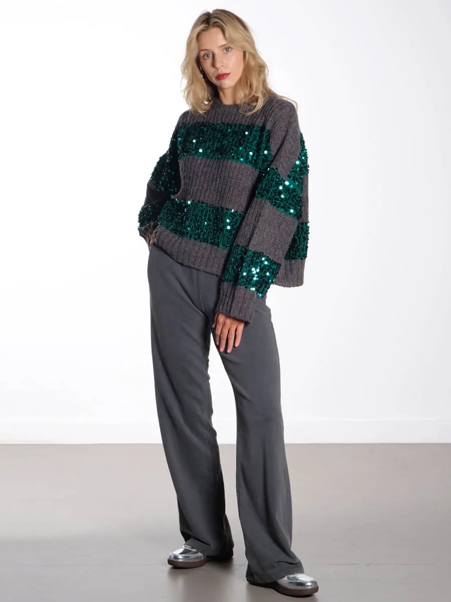 Sally Wide Leg Sweat Pants - Black Acid Wash