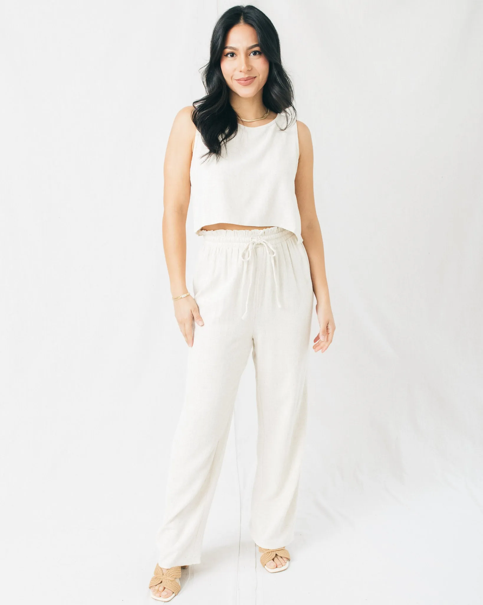Sand Washed High Waist Flowy Pants
