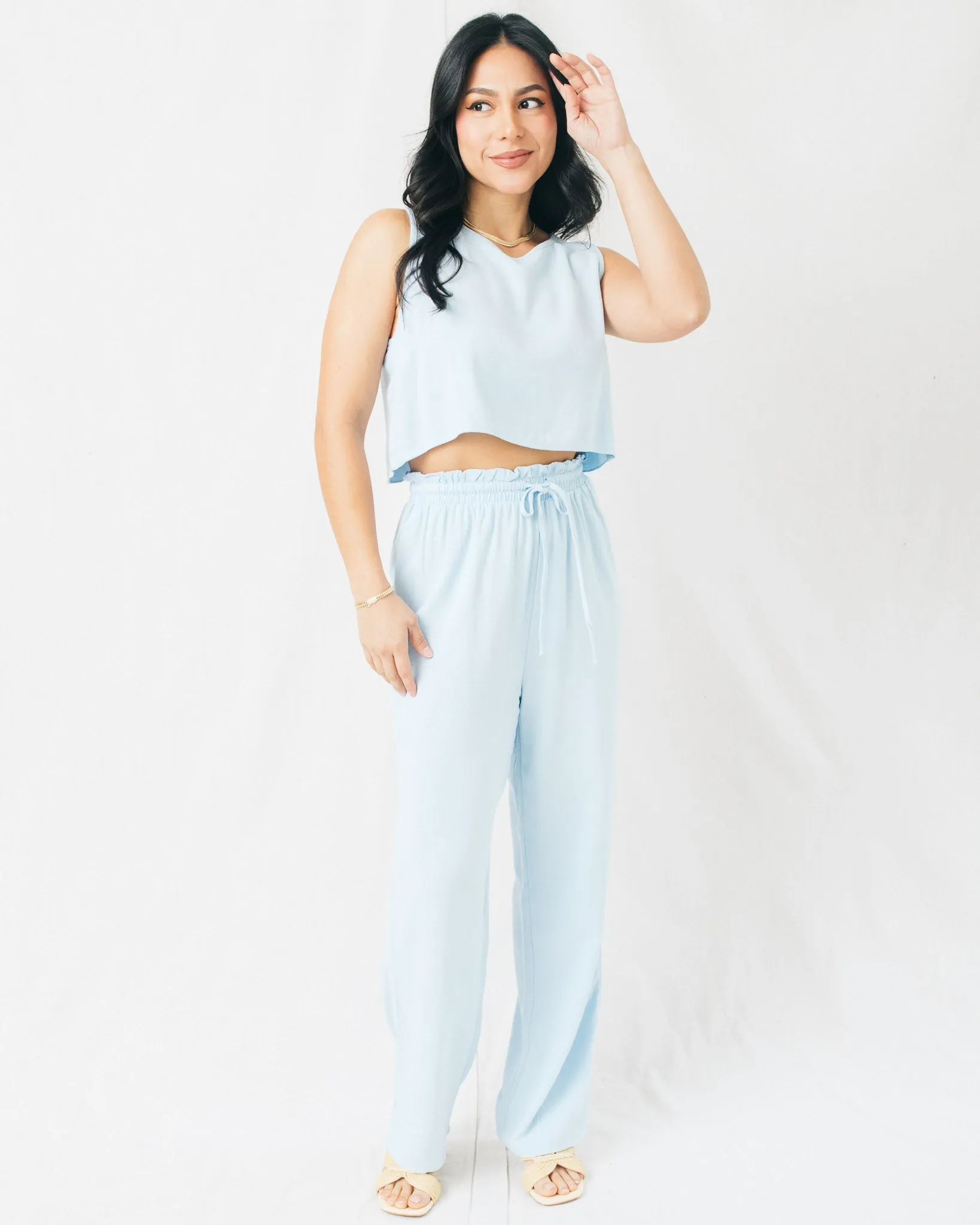 Sand Washed High Waist Flowy Pants