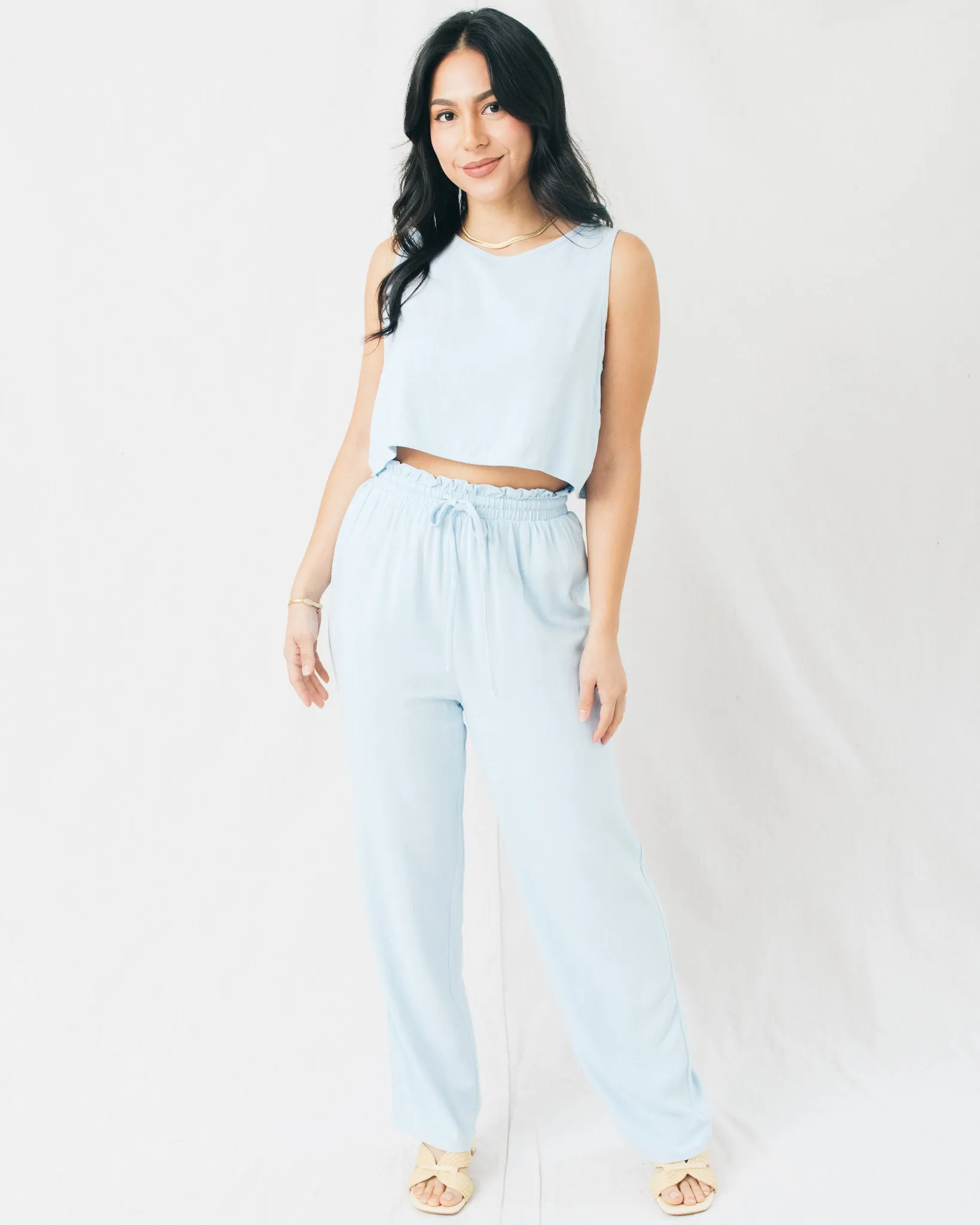 Sand Washed High Waist Flowy Pants