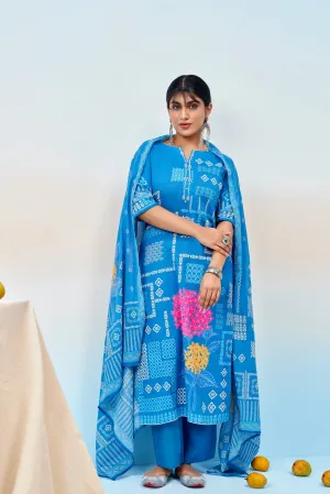Sapphire Blue Printed Kurta Set with Dupatta
