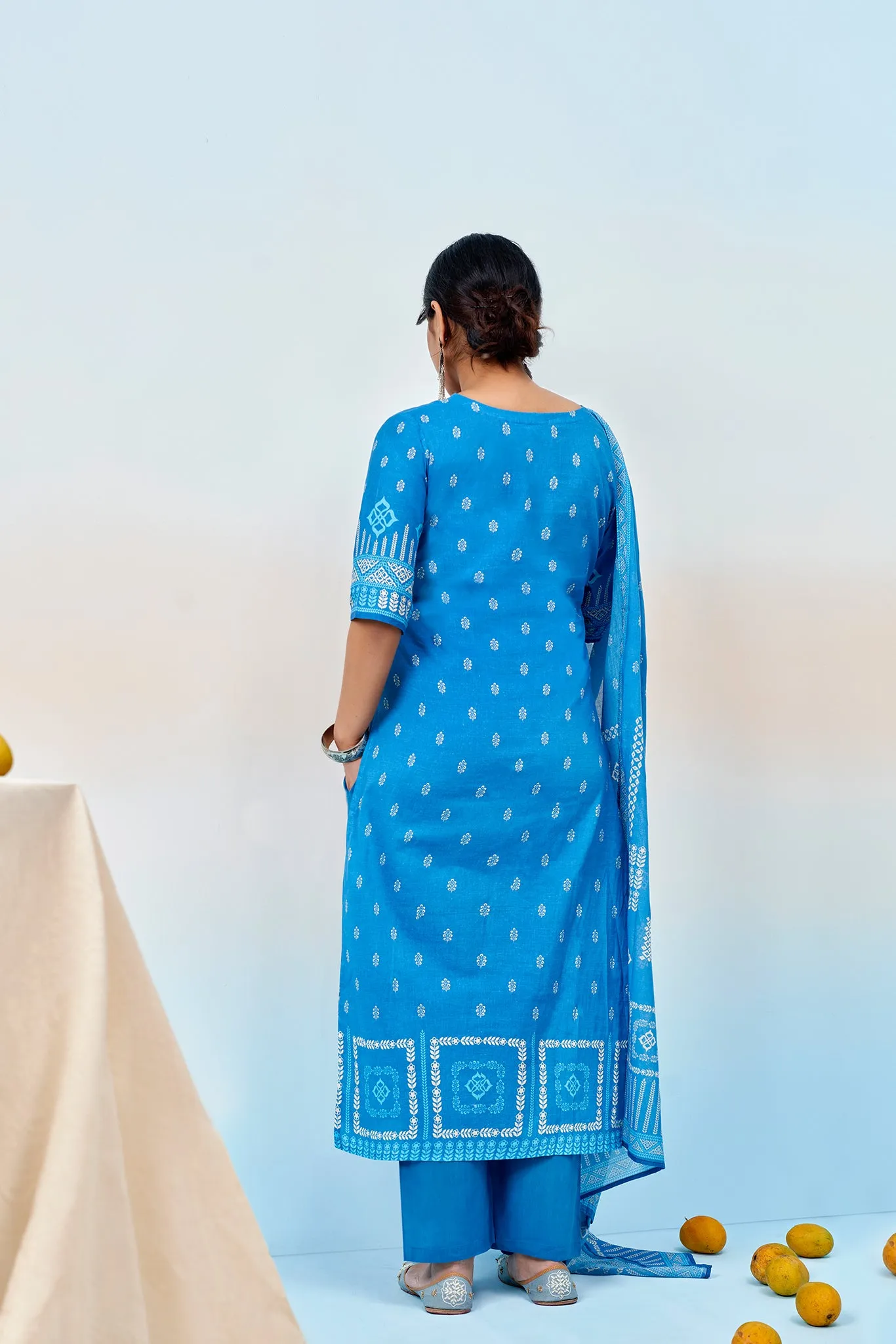 Sapphire Blue Printed Kurta Set with Dupatta