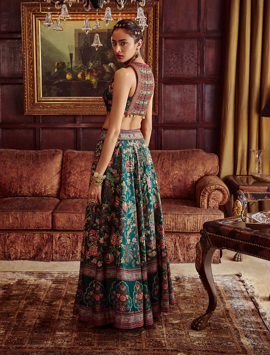 Scarlett bottle green palazzo lehenga and blouse