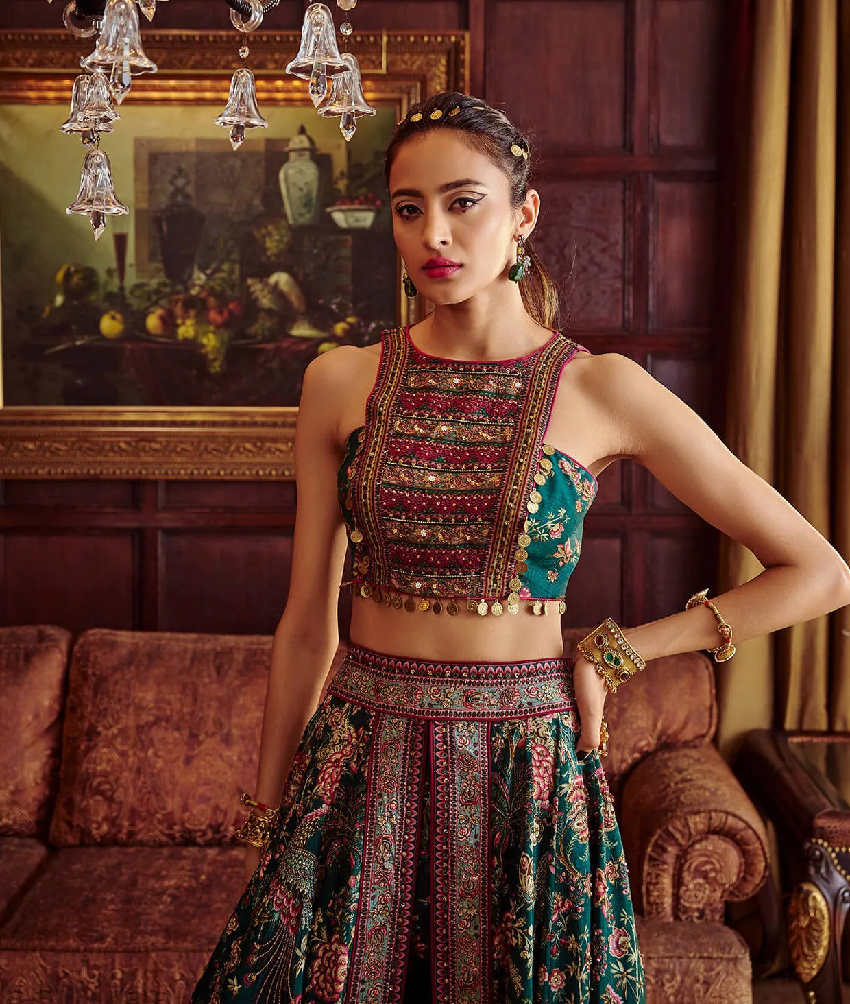 Scarlett bottle green palazzo lehenga and blouse
