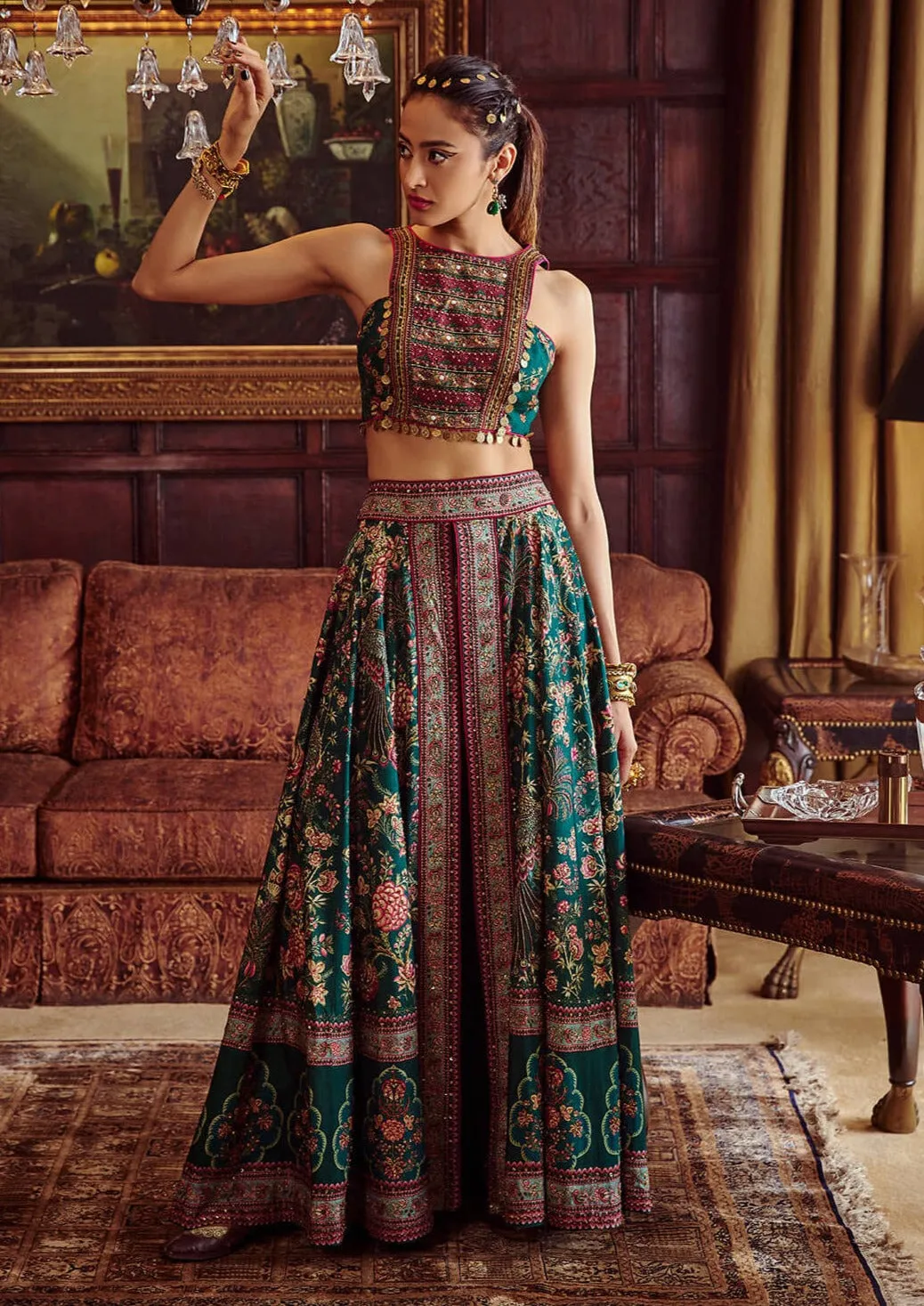 Scarlett bottle green palazzo lehenga and blouse