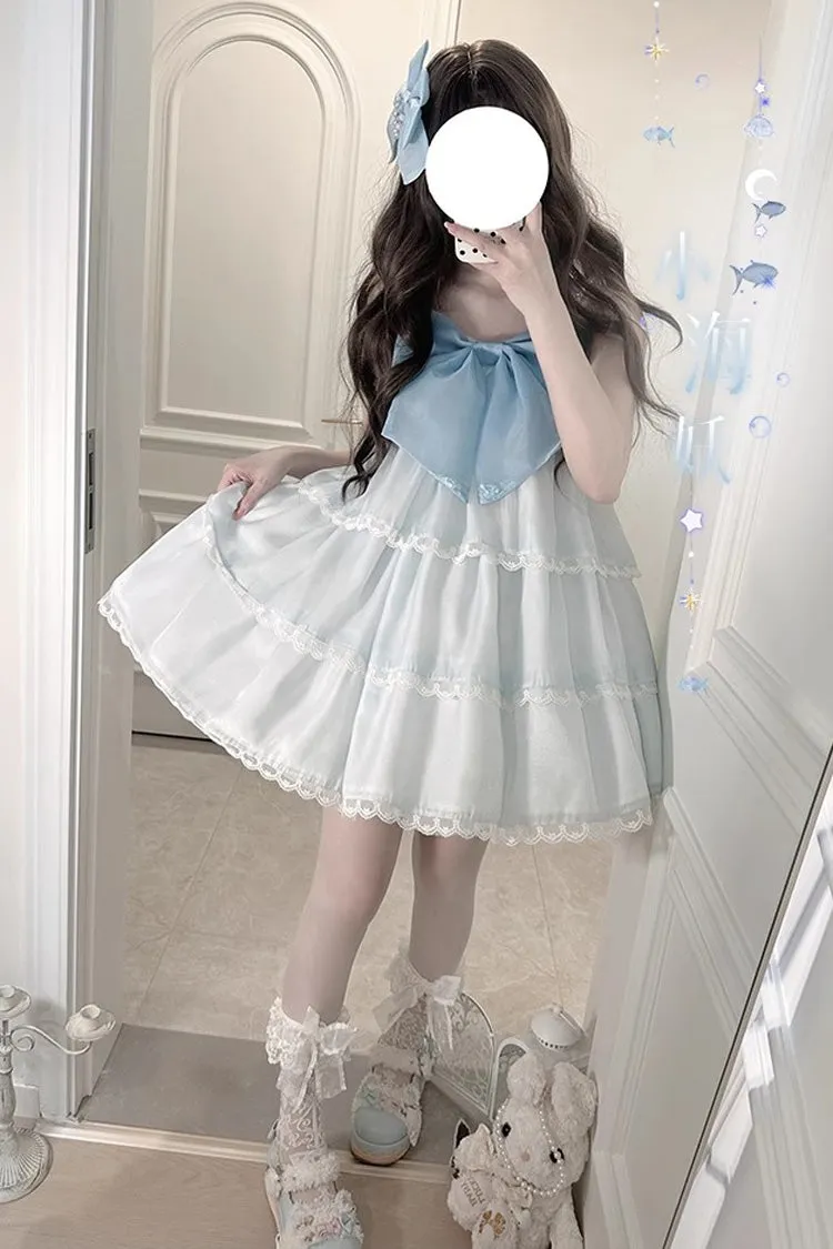 Seaside Pearls High Waisted Multi-layer Bowknot Sweet Lolita Jsk Dress 2 Colors