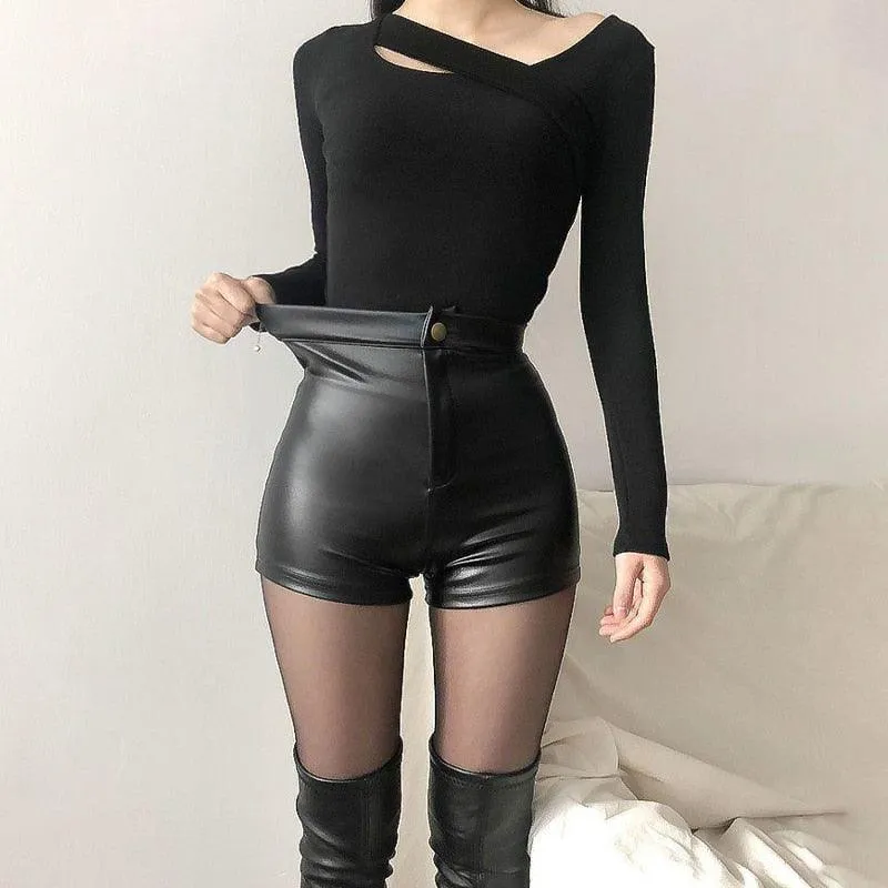 Sexy High-Waisted Black PU Leather Shorts - Gothic Fashion for Women