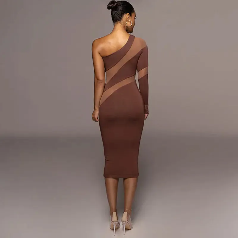 Sexy High-waisted MIDI Skirt Stitching Mesh Yarn Perspective Dress